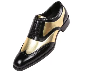 Bolano Two Tone Metallic Gold & Black Wingtip Oxford Shoe Men’s Vegan