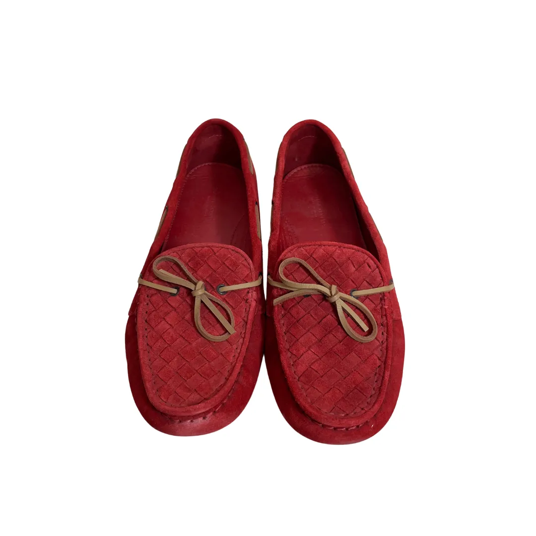 Bottega Veneta Red Intrecciato Suede Bow Slip On Loafers | Pre Loved |