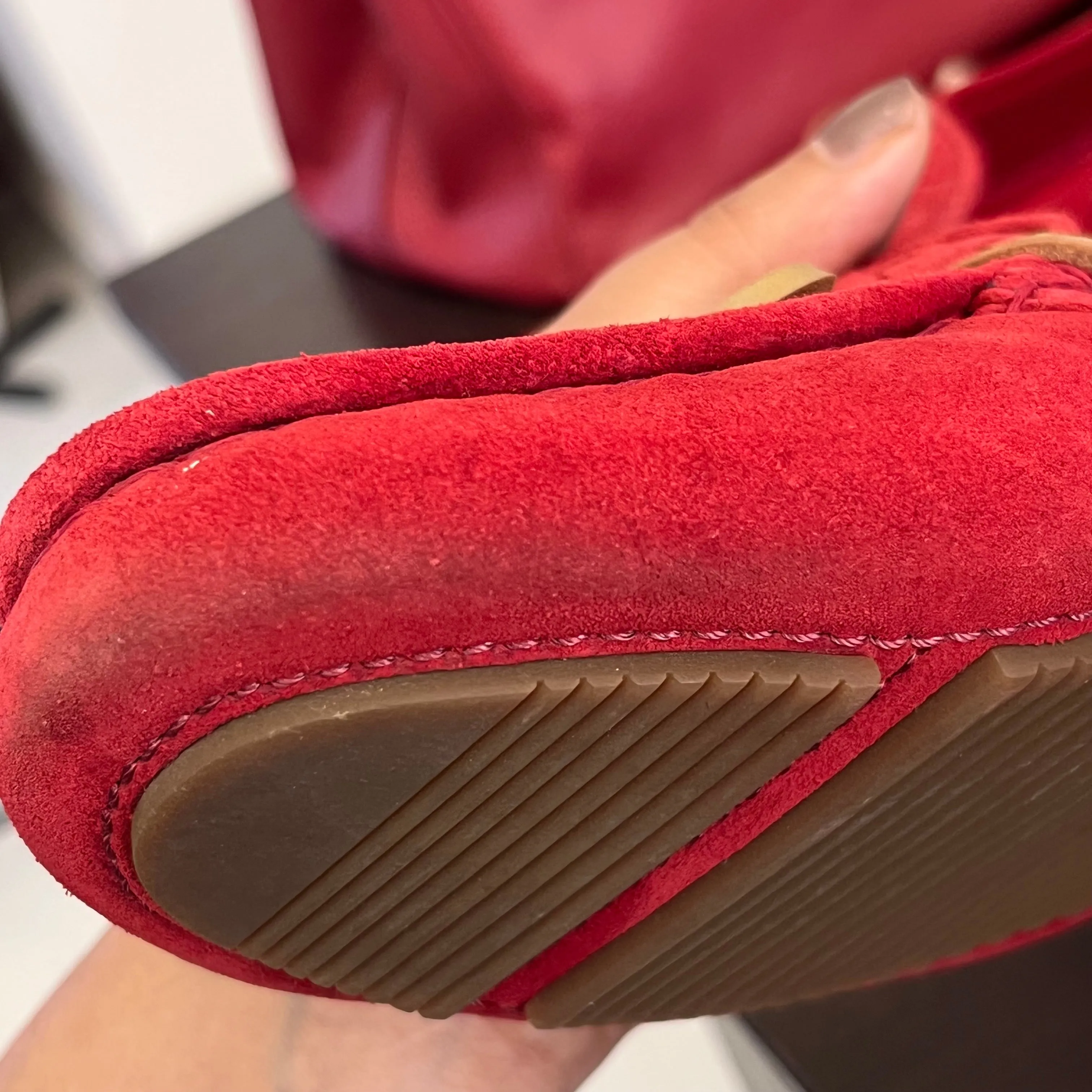 Bottega Veneta Red Intrecciato Suede Bow Slip On Loafers | Pre Loved |