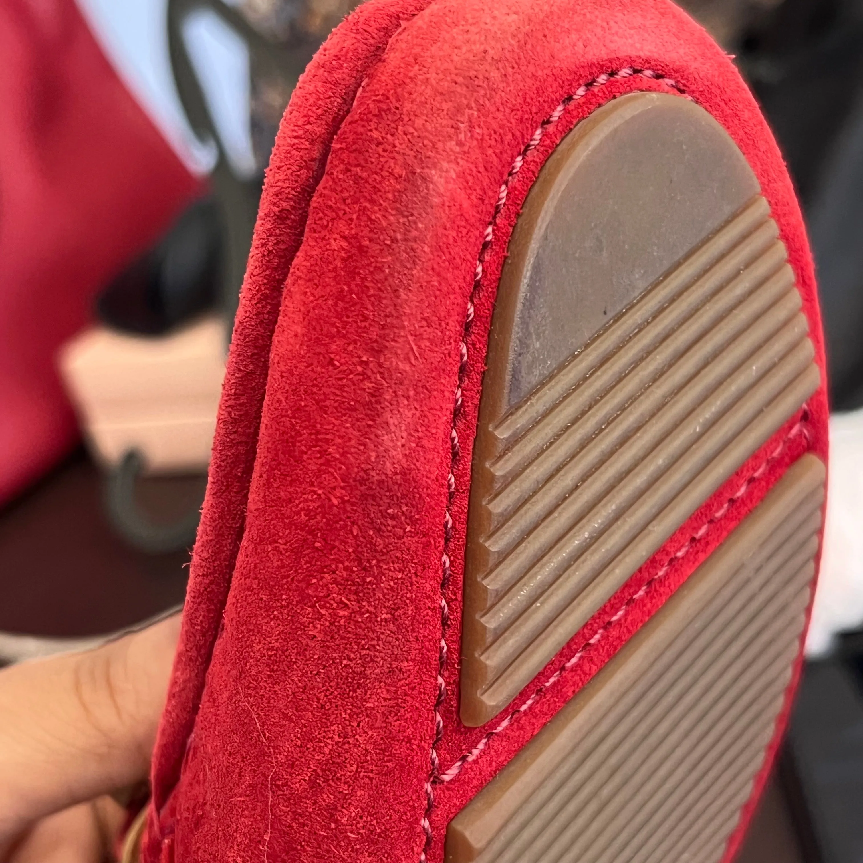 Bottega Veneta Red Intrecciato Suede Bow Slip On Loafers | Pre Loved |
