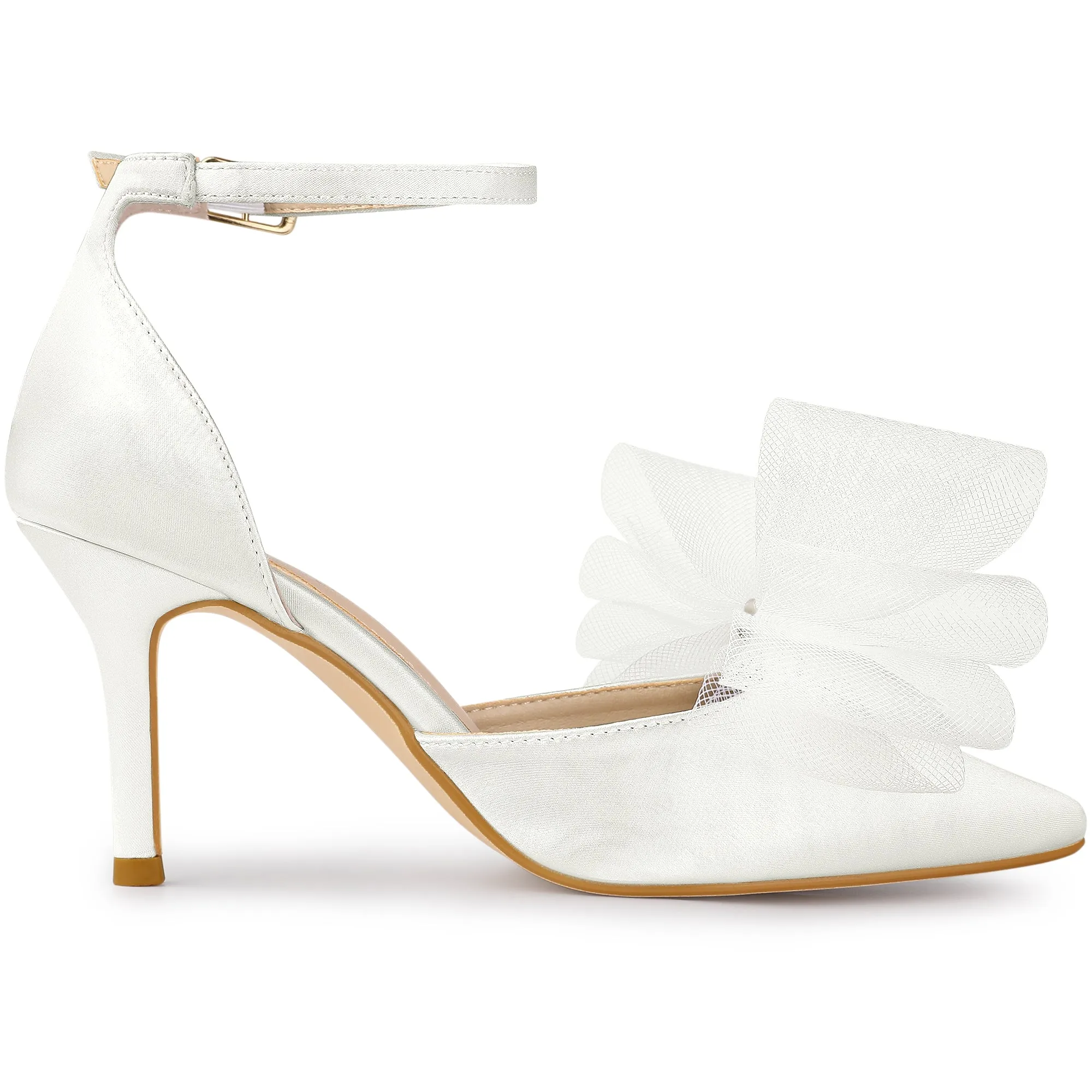 Bow Tie Pointed Toe Ankle Strap Stiletto High Heel Pumps