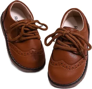 Boys and Girls Oxford Shoes PU Leather lace up Flat Shoes Wedding Church Etiquette Shoes