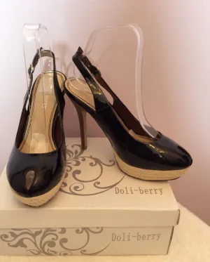 Brand New Doli-Berry Black Patent Peeptoe Slingback Heels Size 4/37