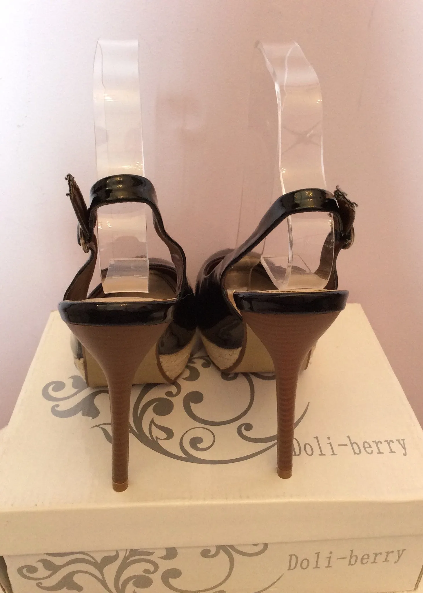 Brand New Doli-Berry Black Patent Peeptoe Slingback Heels Size 4/37