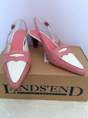 Brand New Landsend Pink & White Leather Slingback Heels Size 6/39