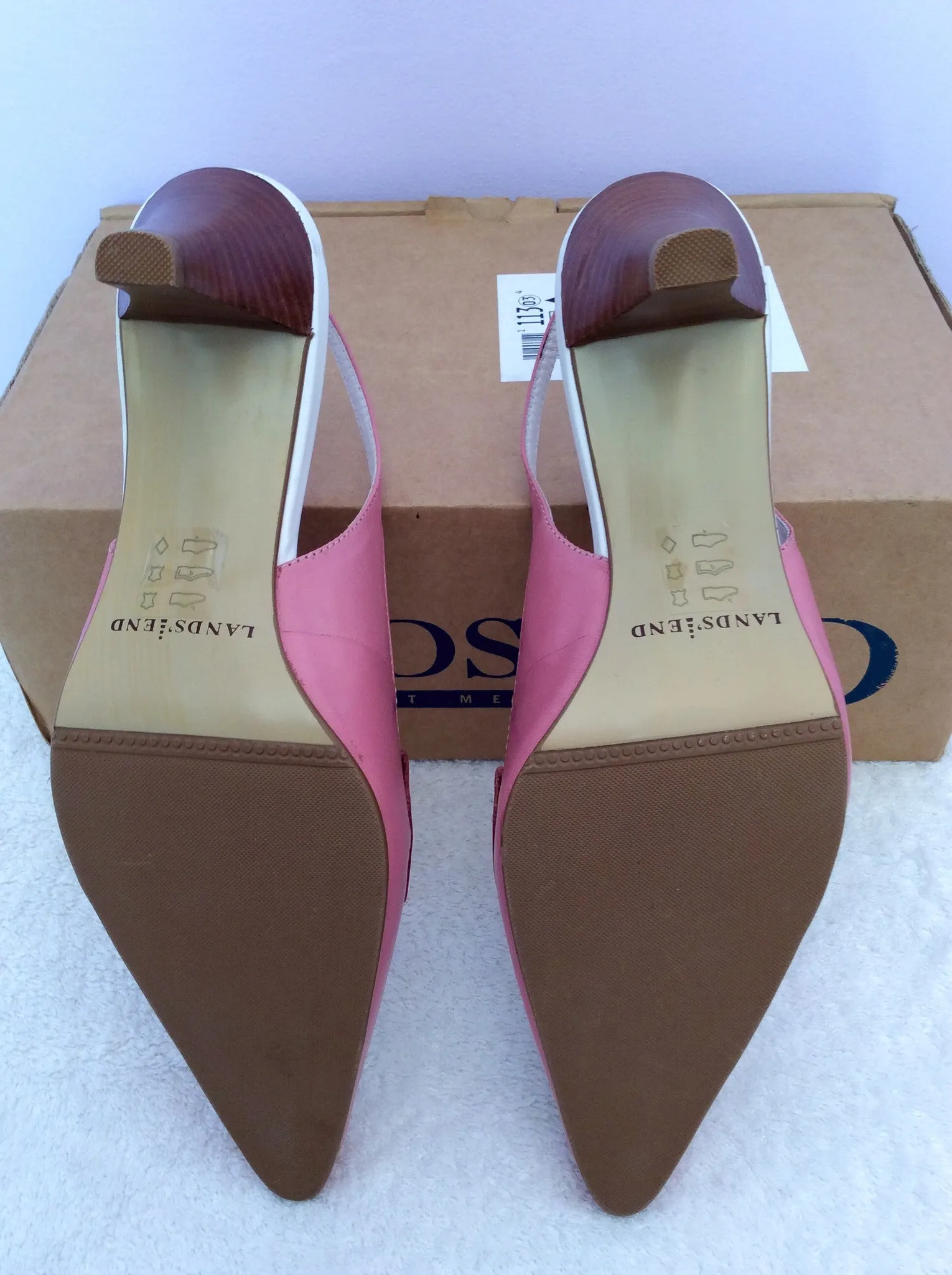 Brand New Landsend Pink & White Leather Slingback Heels Size 6/39