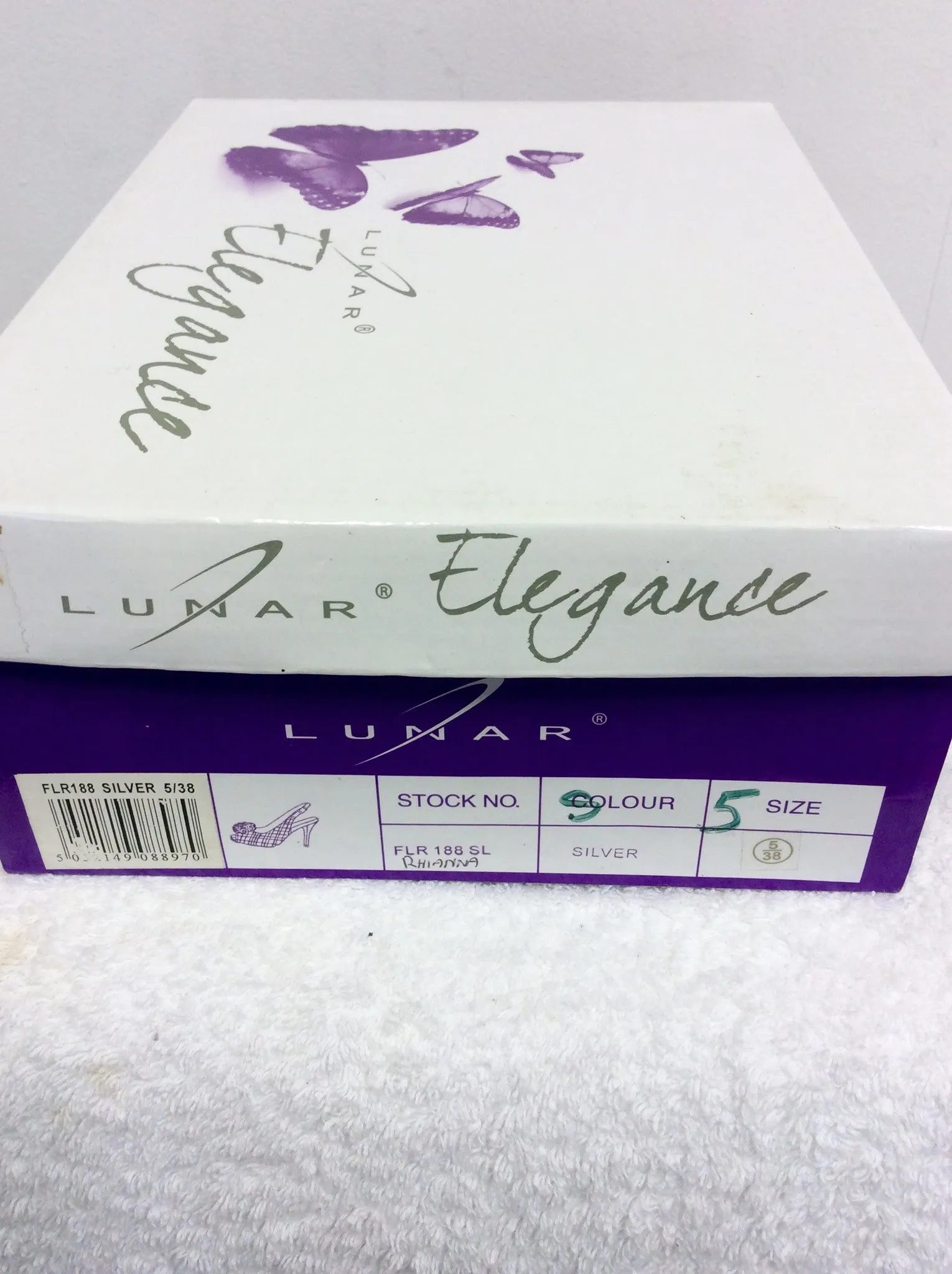 BRAND NEW LUNAR ELEGANCE SILVER PEEPTOE SLINGBACK HEELS SIZE 5/38