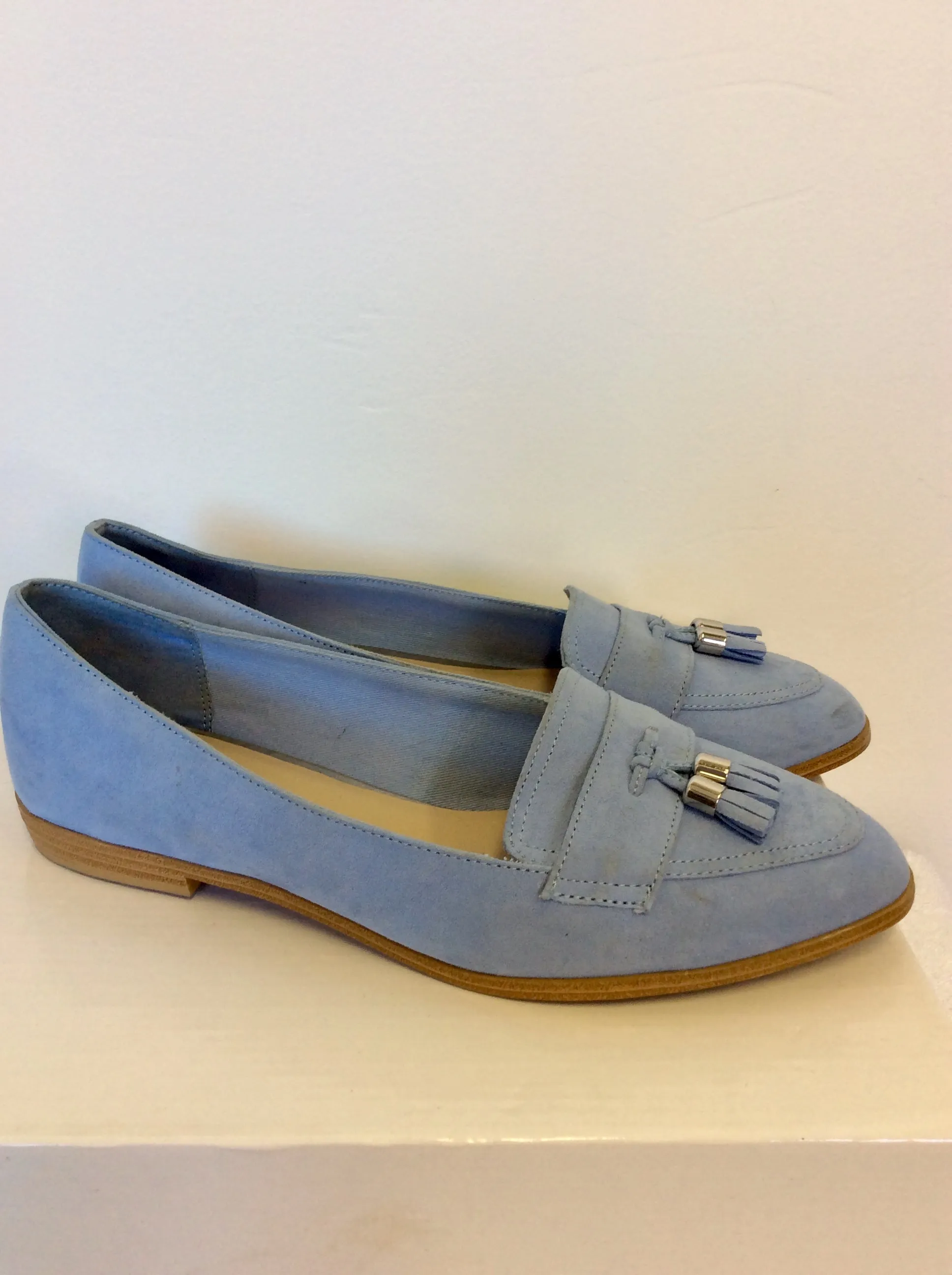 BRAND NEW MARKS & SPENCER CORNFLOWER SUEDE LOAFERS SIZE 6/39