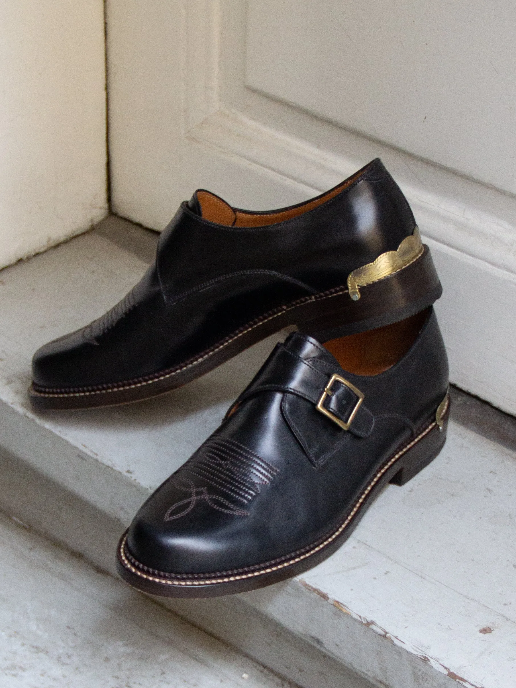 Bright Shoemakers, Western Monk, Black High Shine/ Gold
