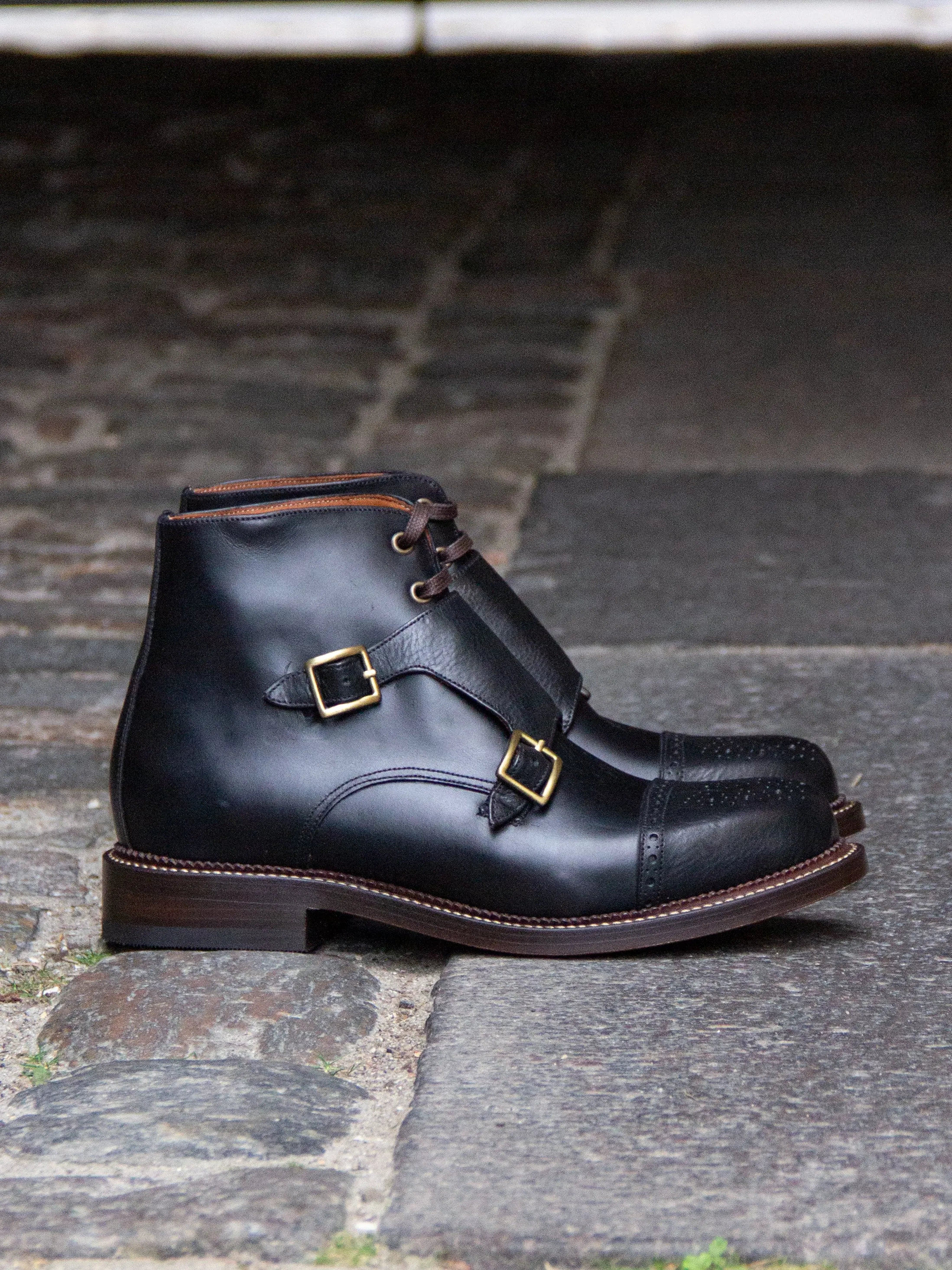 Bright Shoemakers, Western Monk Boot, Black Ox/ Black Pull-up
