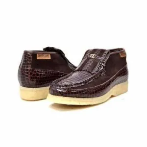 British Walkers Apollo Crocs Men's Brown Crocodile Leather and Suede Limited Edition Style Ankle Boots