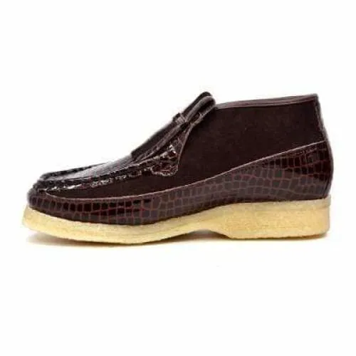 British Walkers Apollo Crocs Men's Brown Crocodile Leather and Suede Limited Edition Style Ankle Boots