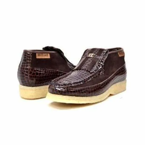 British Walkers Apollo Crocs Men's Brown Crocodile Leather and Suede Limited Edition Style Ankle Boots