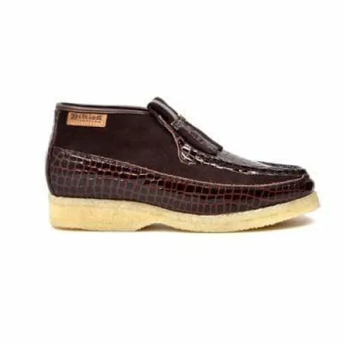 British Walkers Apollo Crocs Men's Brown Crocodile Leather and Suede Limited Edition Style Ankle Boots