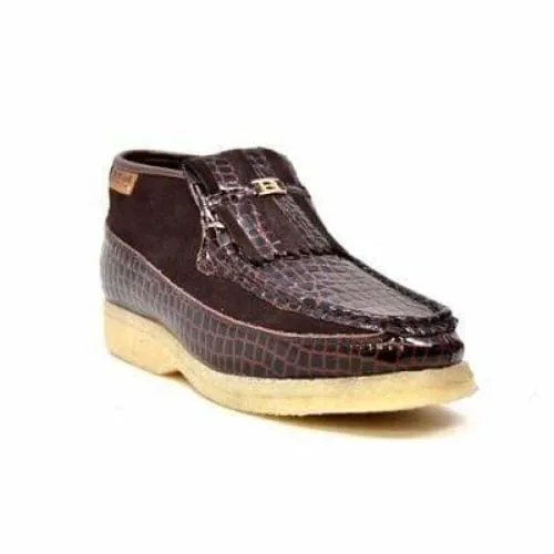 British Walkers Apollo Crocs Men's Brown Crocodile Leather and Suede Limited Edition Style Ankle Boots