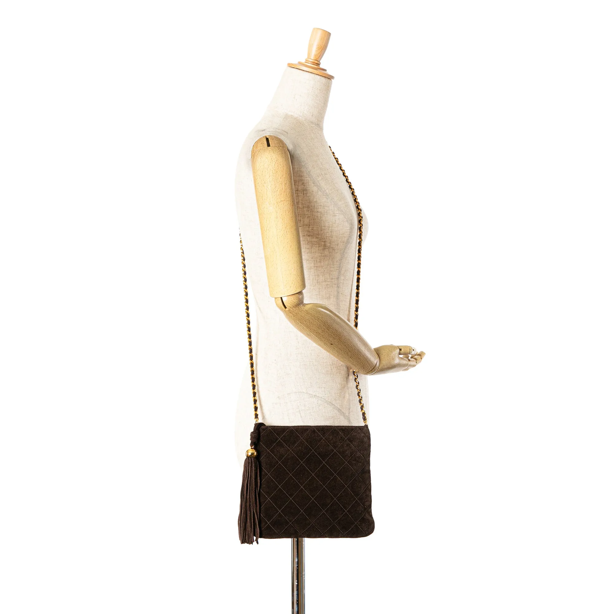 Brown Chanel CC Quilted Suede Tassel Crossbody