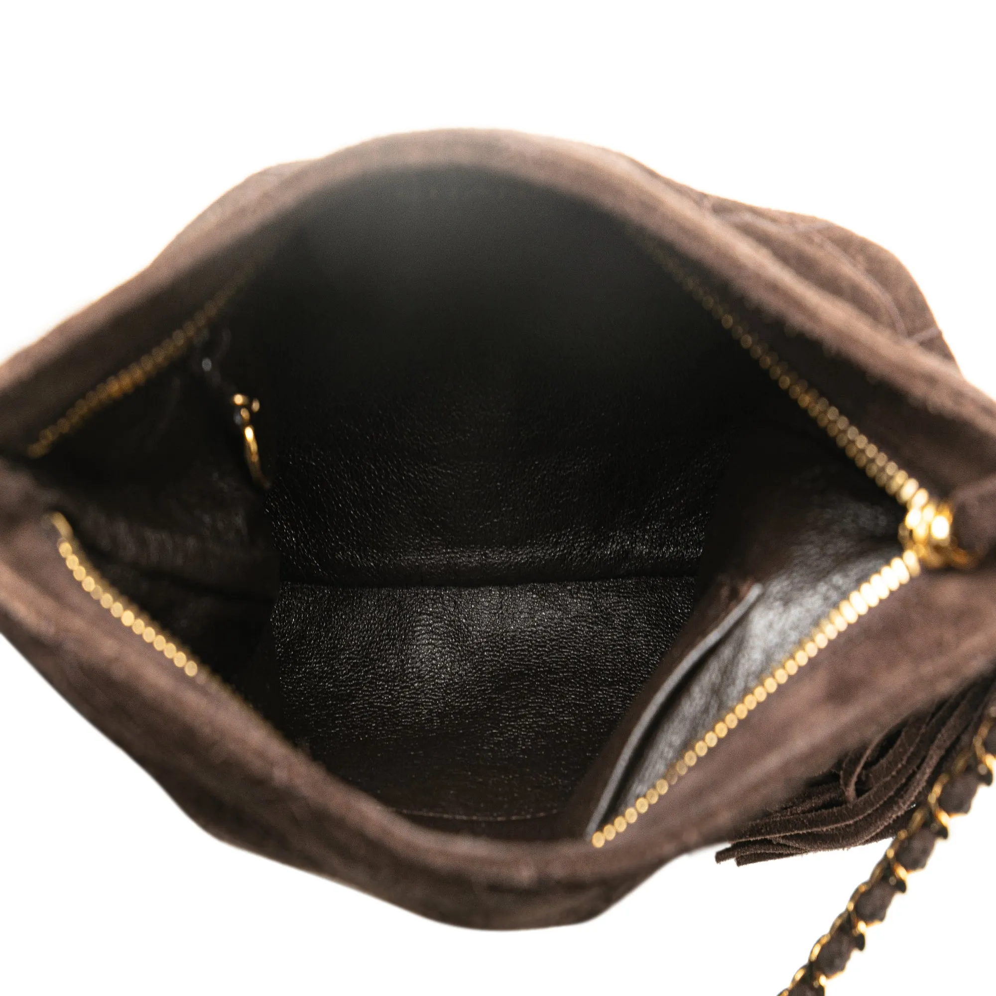 Brown Chanel CC Quilted Suede Tassel Crossbody