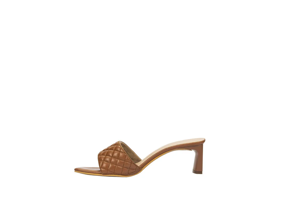 Brown Fancy Quilted T Heels for Women