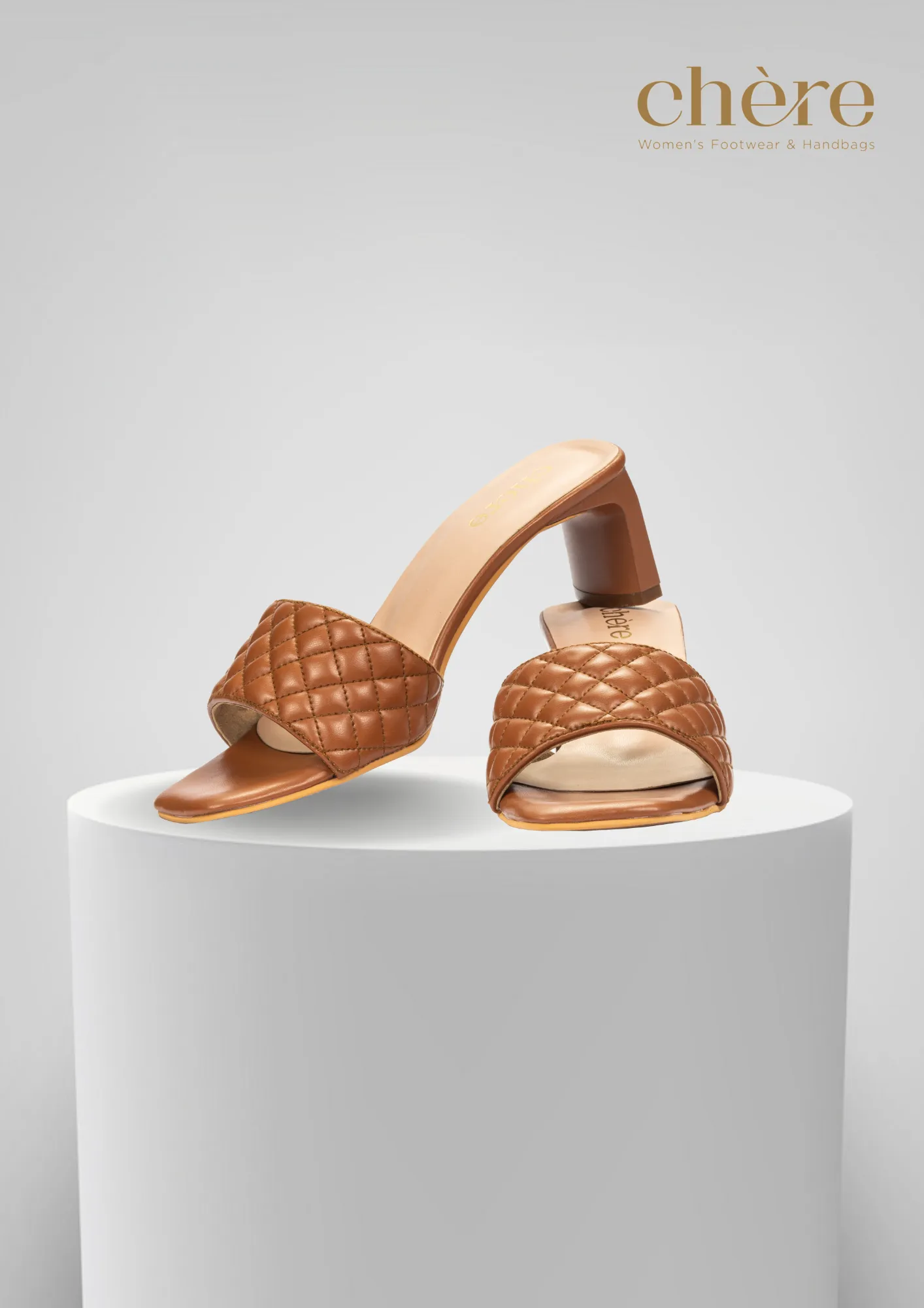 Brown Fancy Quilted T Heels for Women