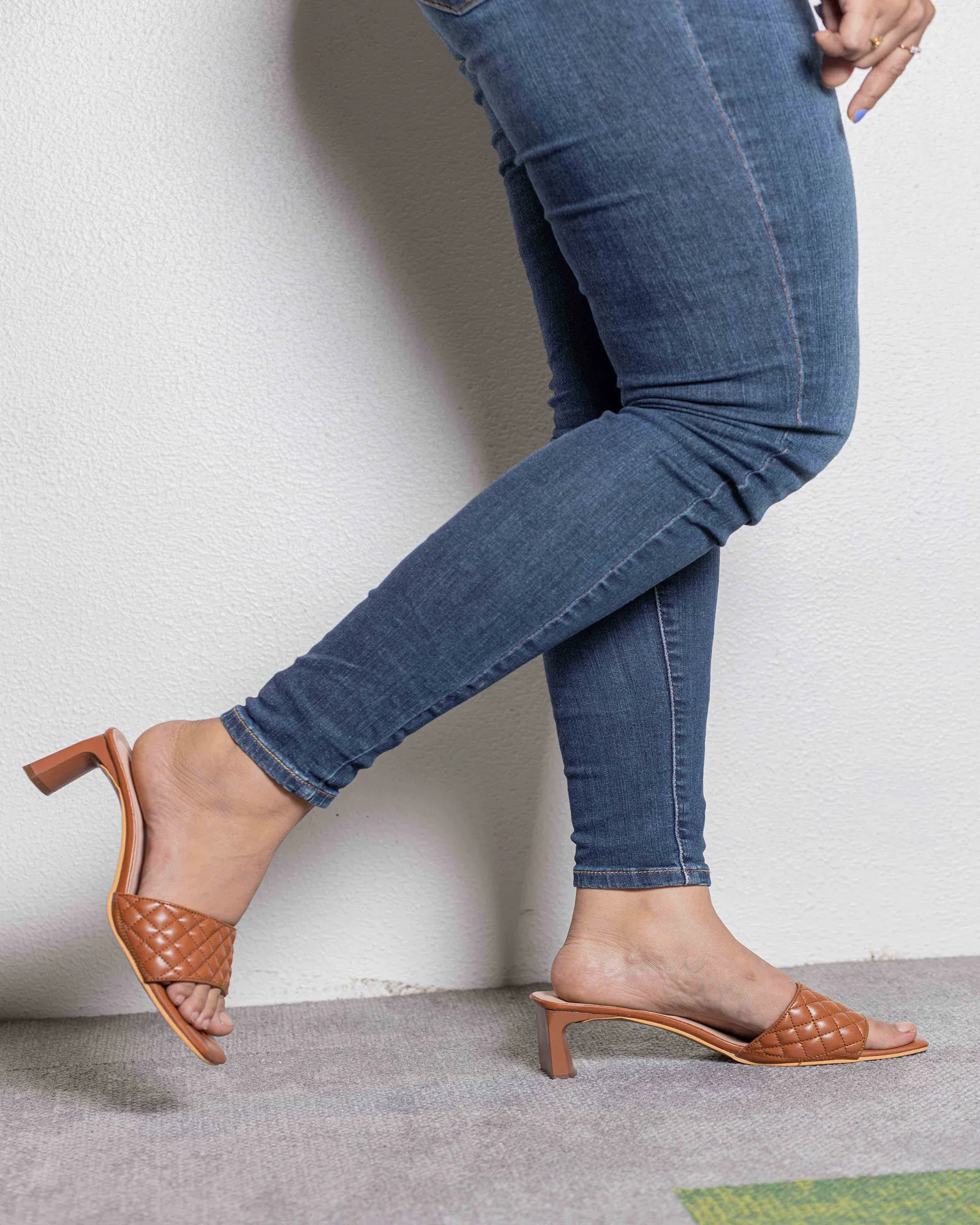 Brown Fancy Quilted T Heels for Women