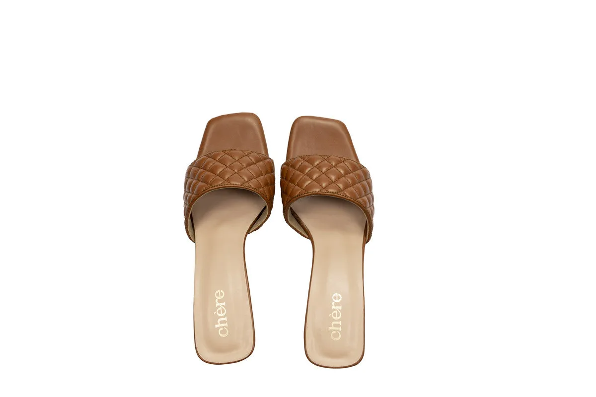 Brown Fancy Quilted T Heels for Women