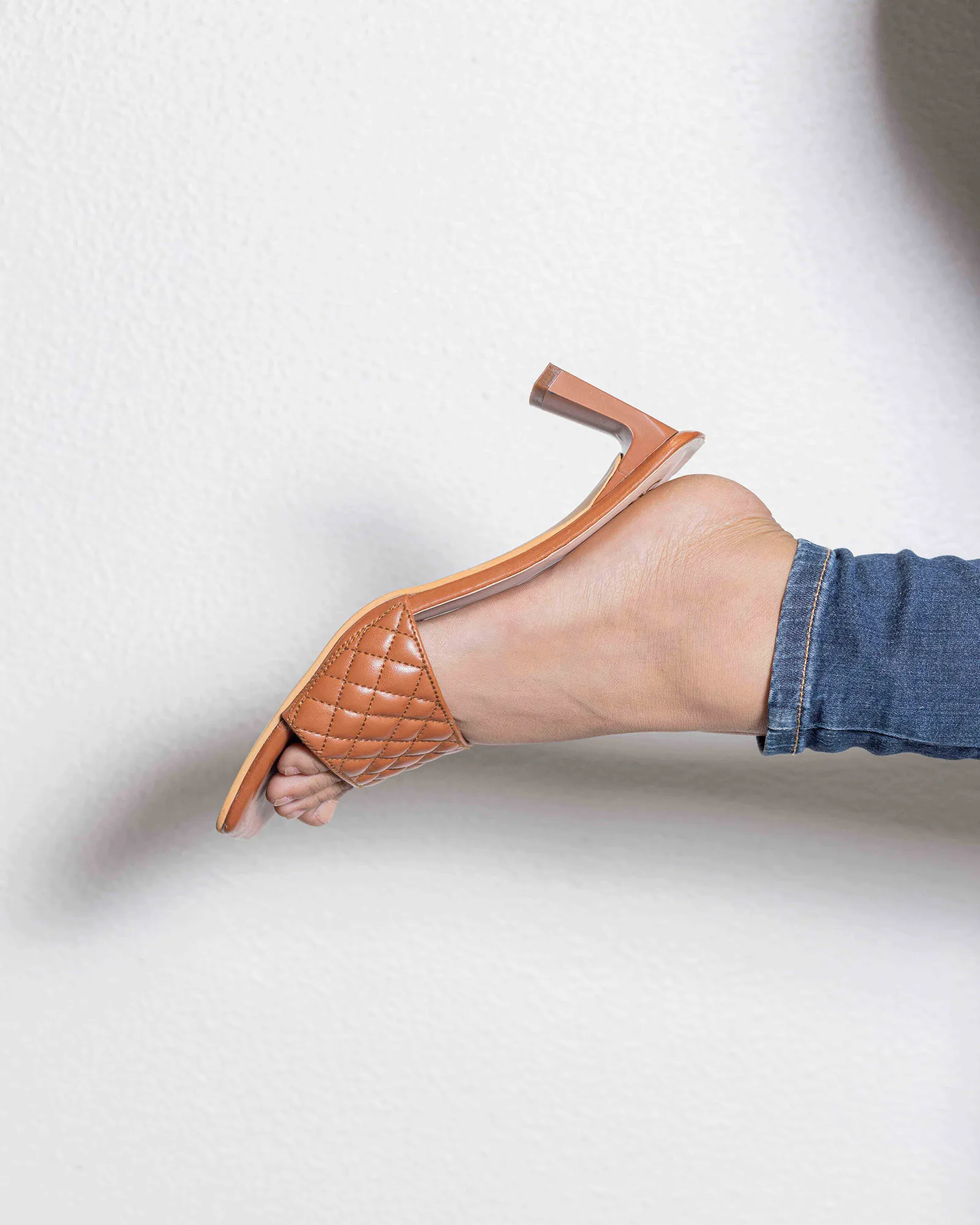Brown Fancy Quilted T Heels for Women