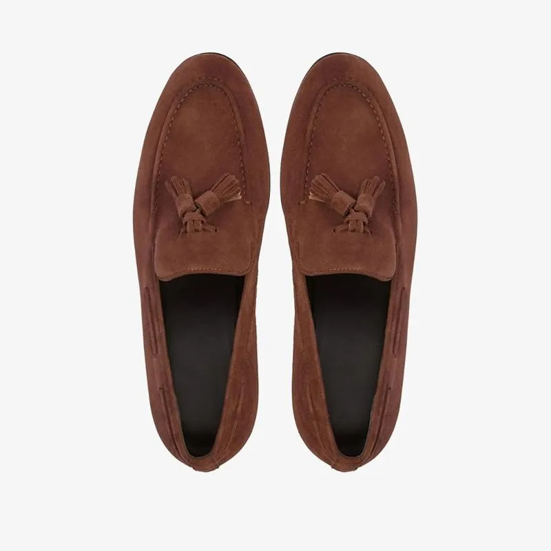 Brown Suede Tassel-Detail Loafers