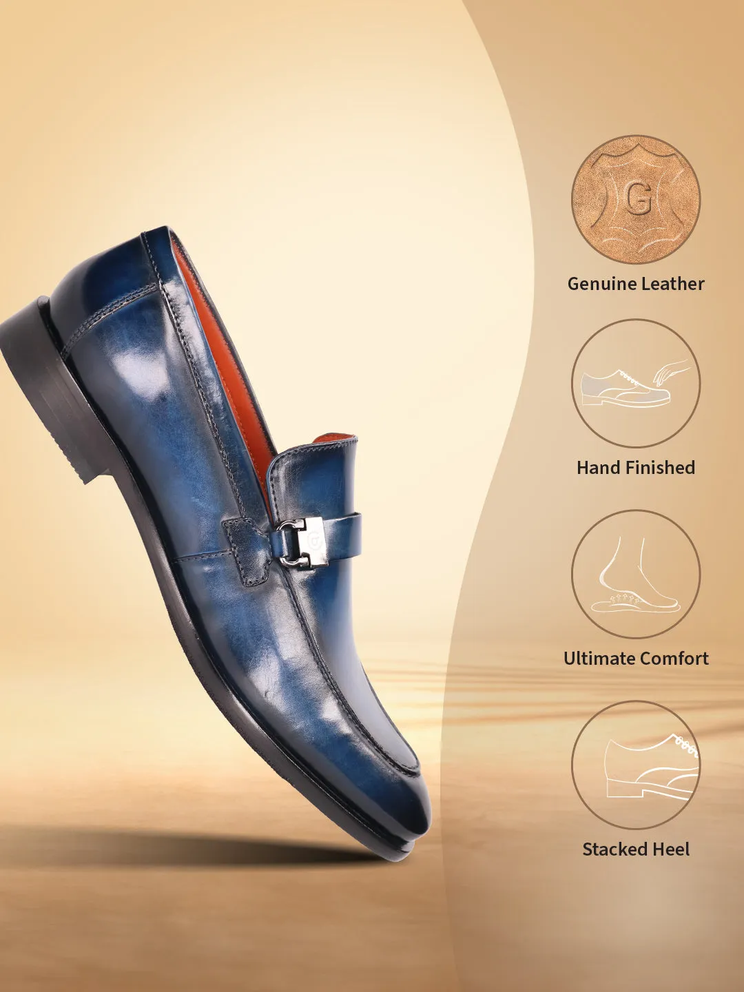 bugatti Blue Premium Leather Loafers