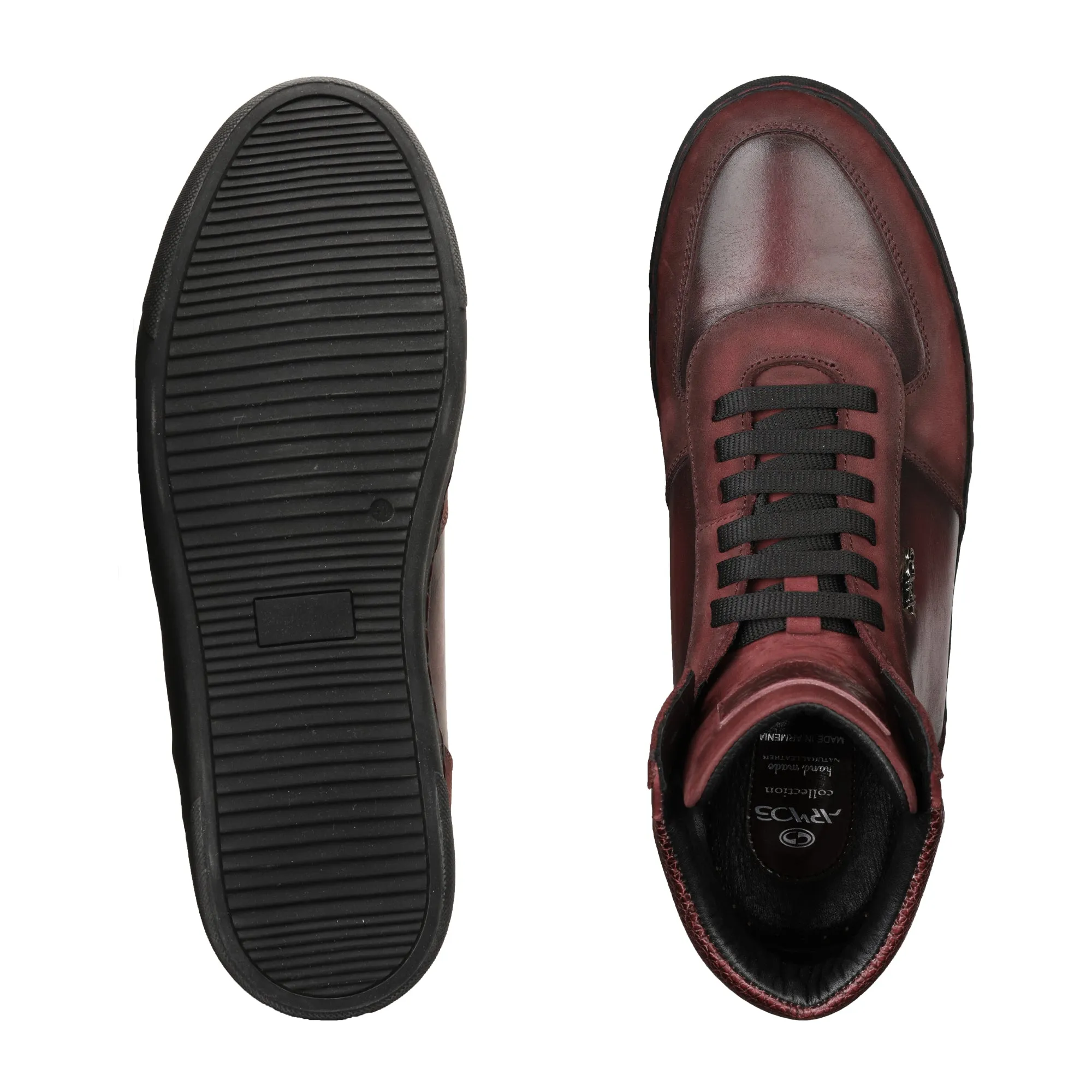 Burgundy Patina-Effect Nubuck and Leather Boots