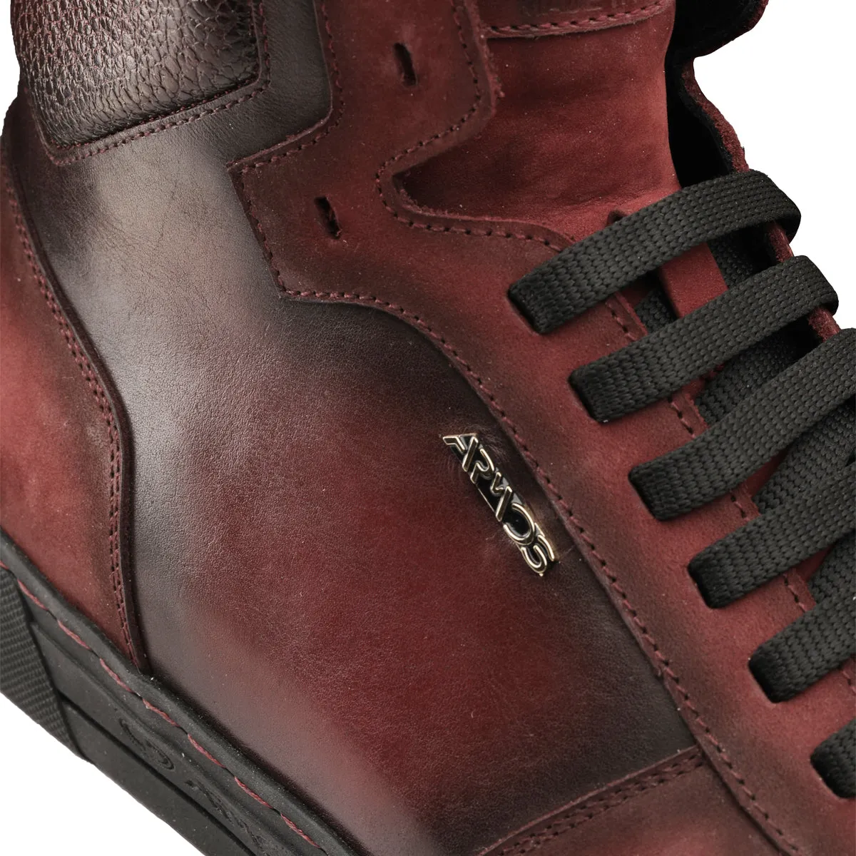 Burgundy Patina-Effect Nubuck and Leather Boots