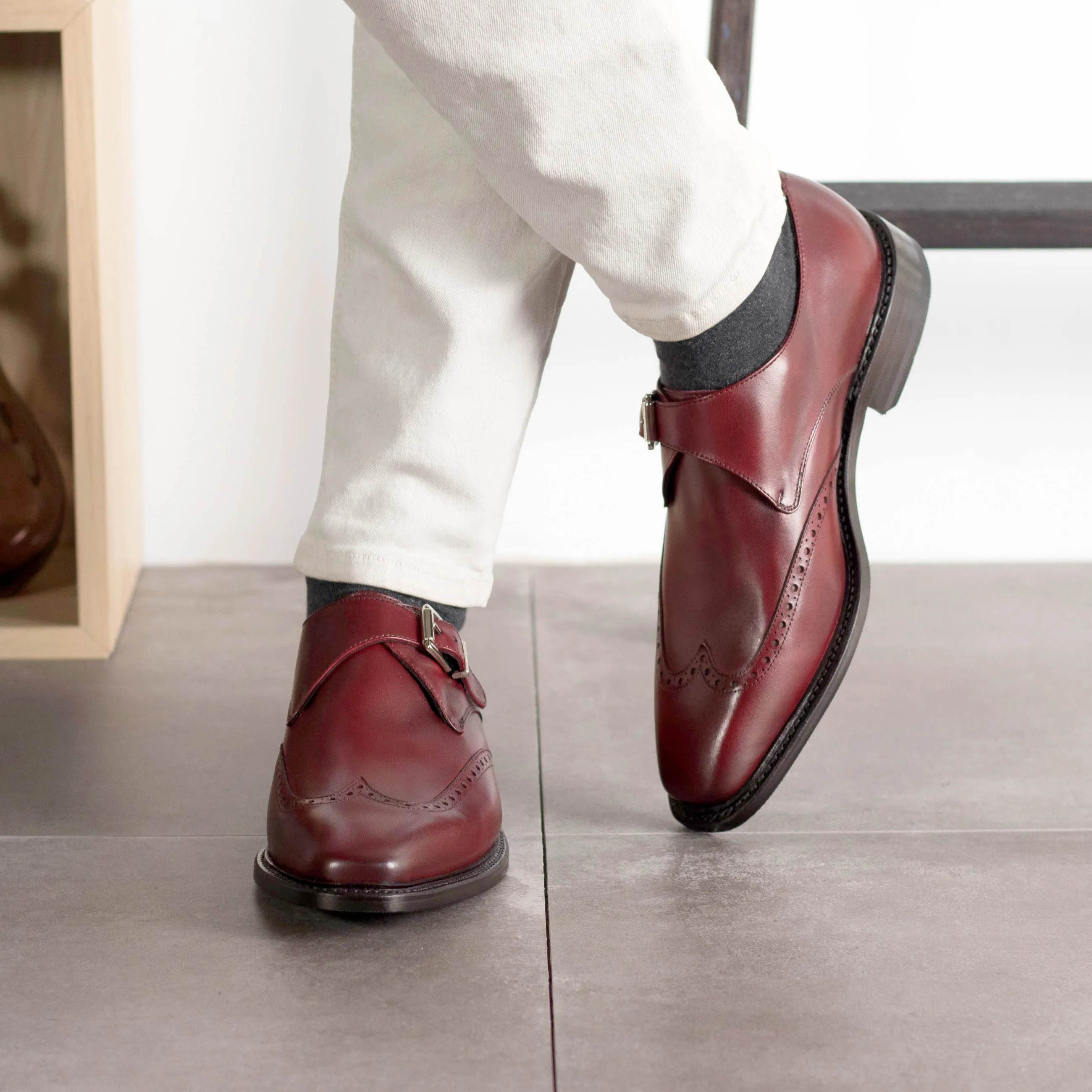 Burgundy Single Monk Strap Shoes