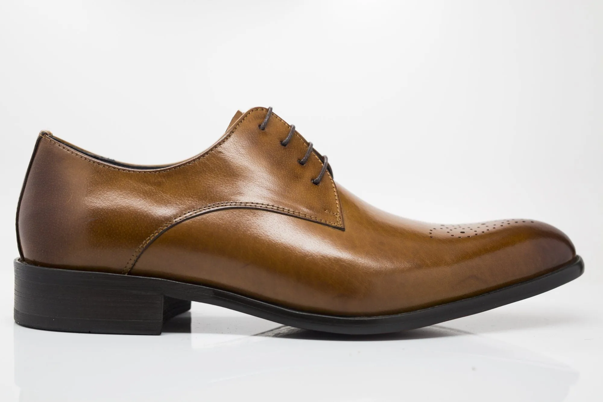 Burnished Calfskin Lace-Up Oxford Cognac