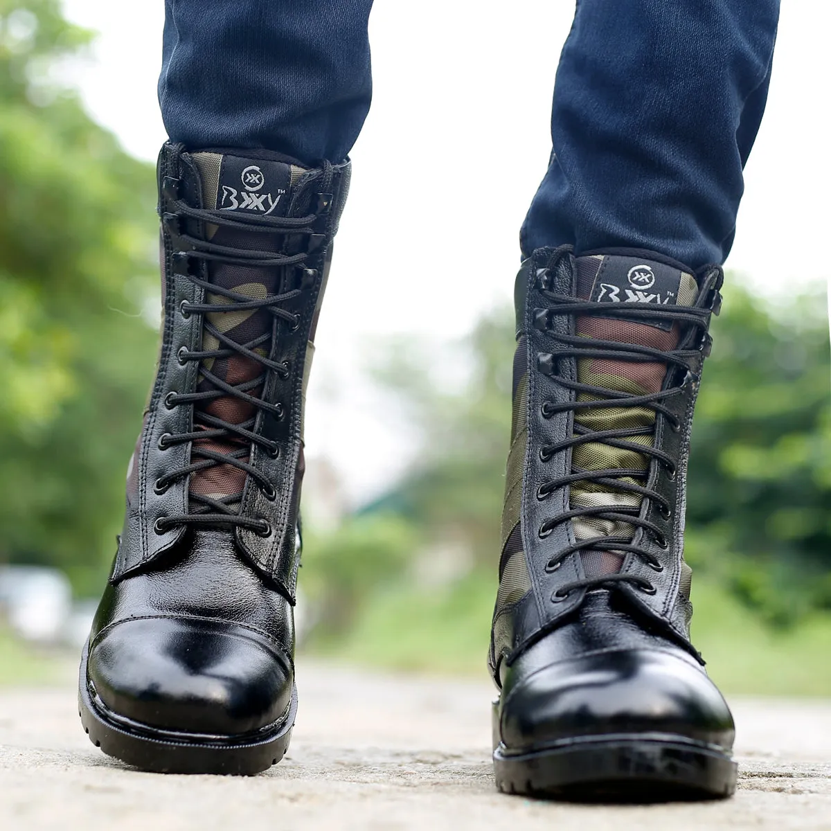 BXXY Men's Pure Leather High Ankle Army Boots