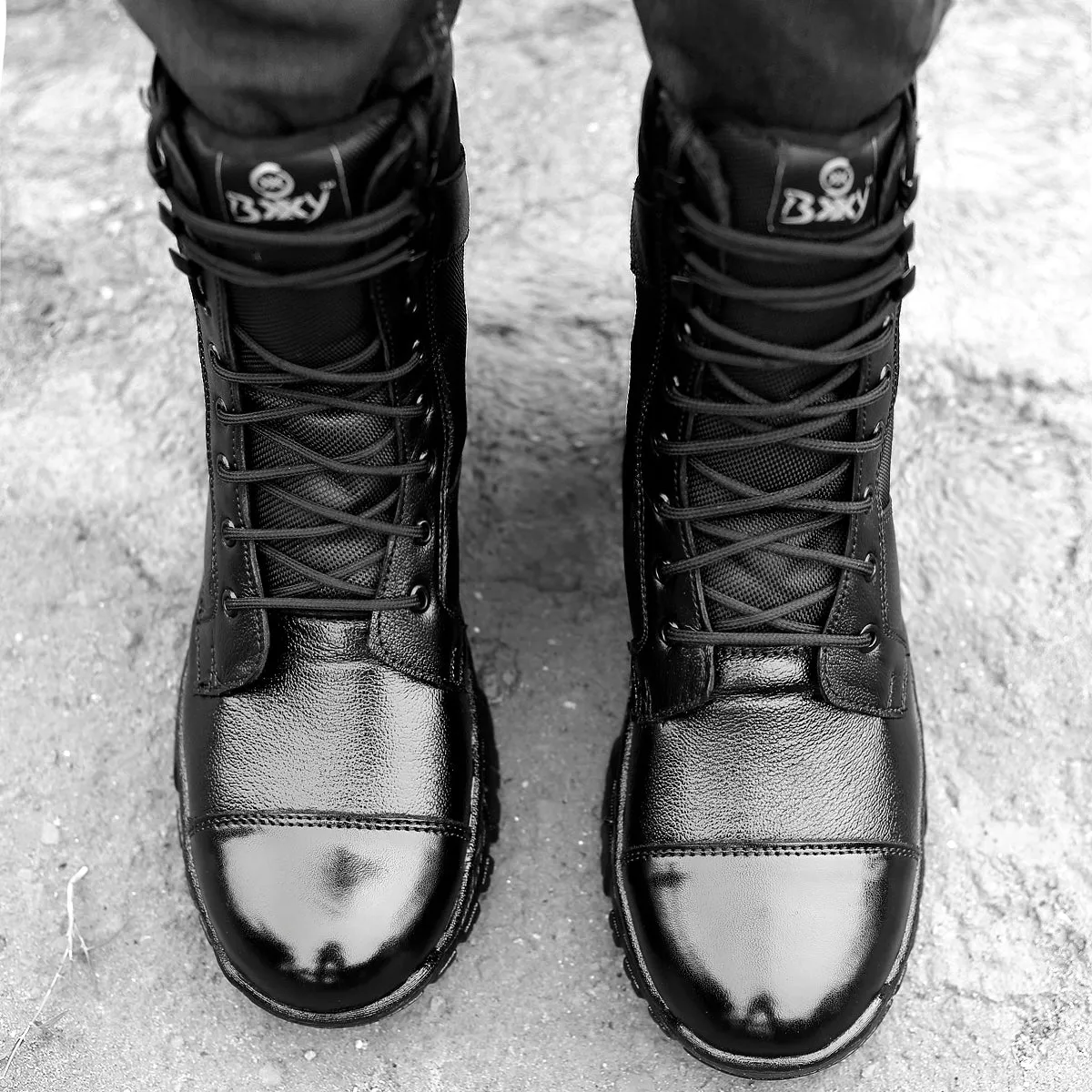 BXXY Pure Leather Biker Boots for Men