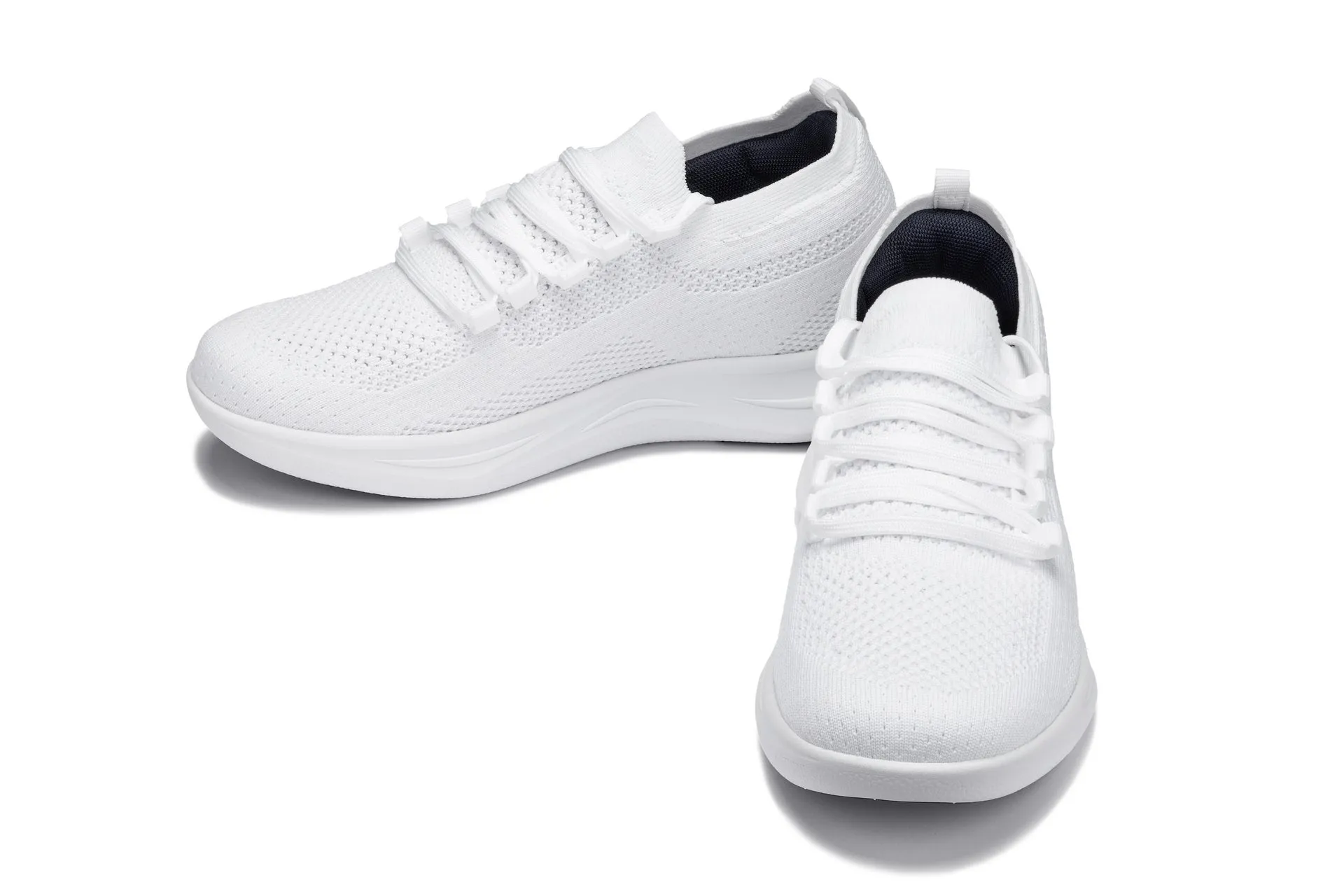 CALTO - QA061 - 2.4 Inches Taller (White/White Sole) - Lightweight Knitted Sneakers