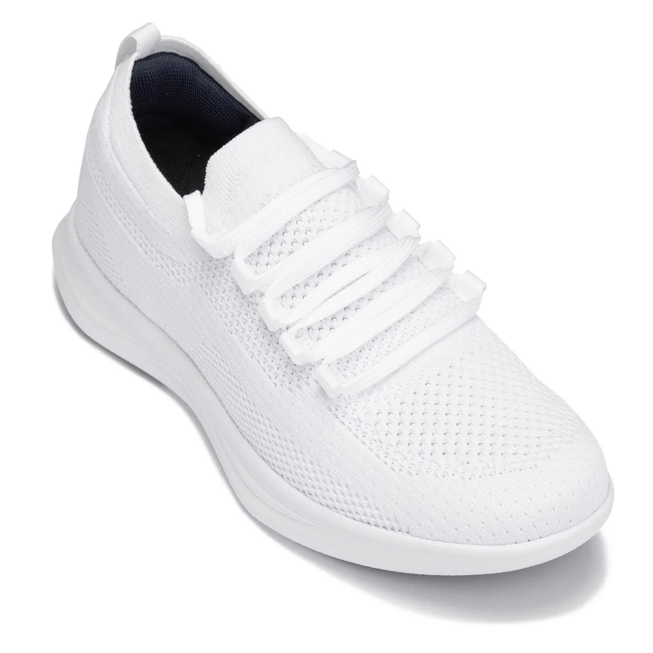 CALTO - QA061 - 2.4 Inches Taller (White/White Sole) - Lightweight Knitted Sneakers