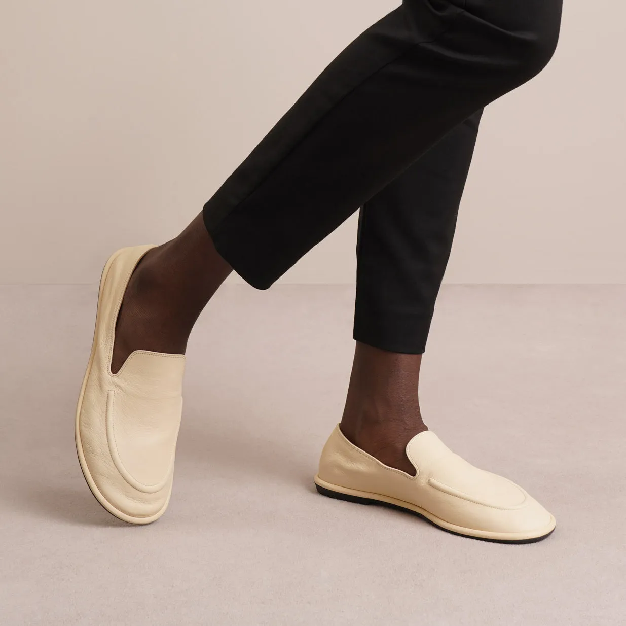Canal bone white leather loafers