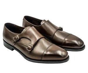 Cannon Dark Brown Burnished Calf Leather Double Monk