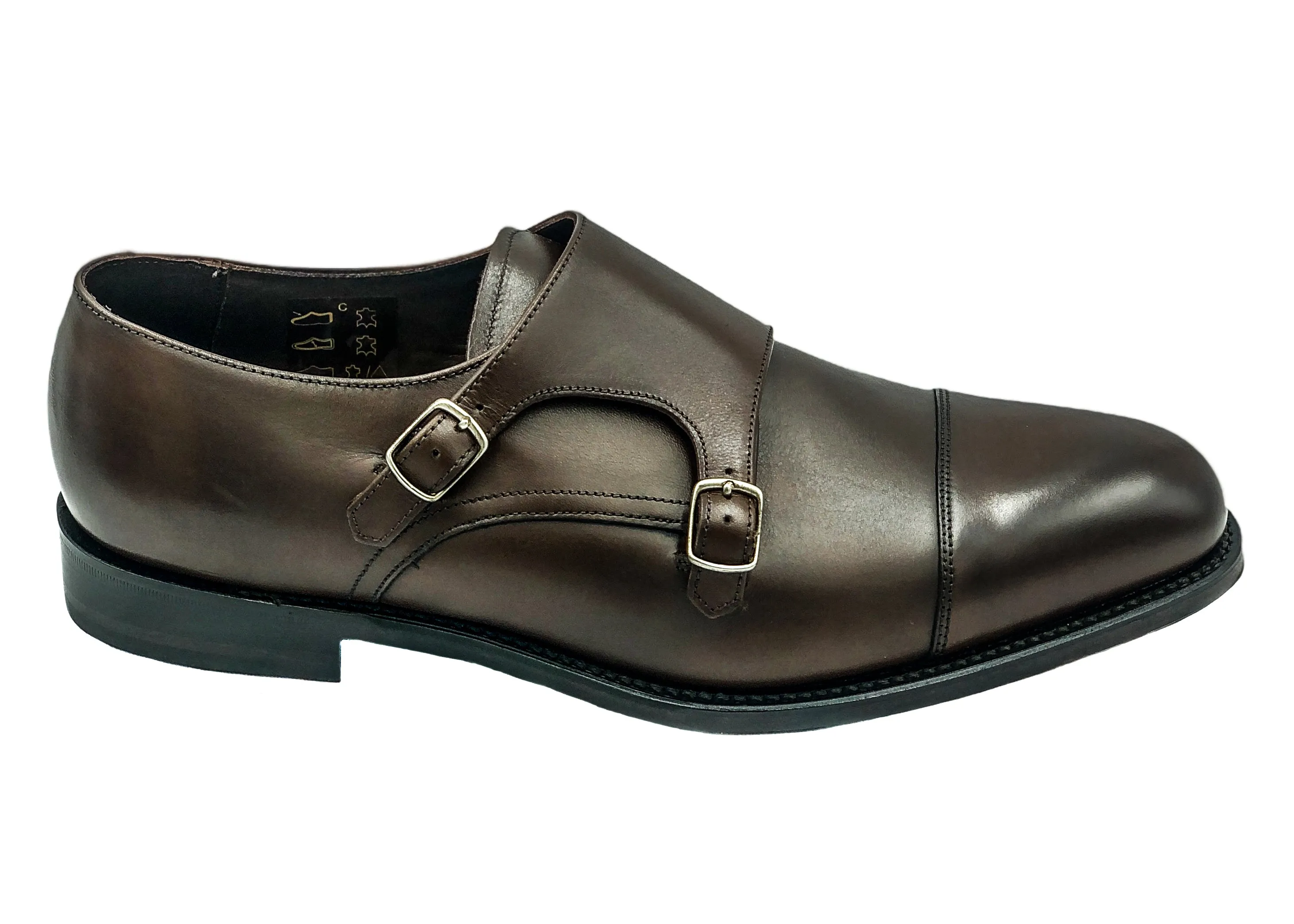 Cannon Dark Brown Burnished Calf Leather Double Monk
