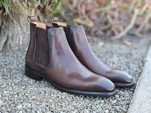Carrucci Brown Men's Calfskin Leather Slip-on Chelsea Boot Style No: KB509-30