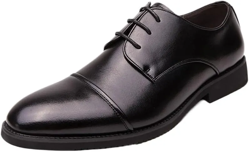 Casual Office Shoes for Men Men's Leather Brogue Oxford Shoes with Adjustable Laces Casual Thick Sole Business Shoes New Business Shoes Formal Work Shoes Men Gifts