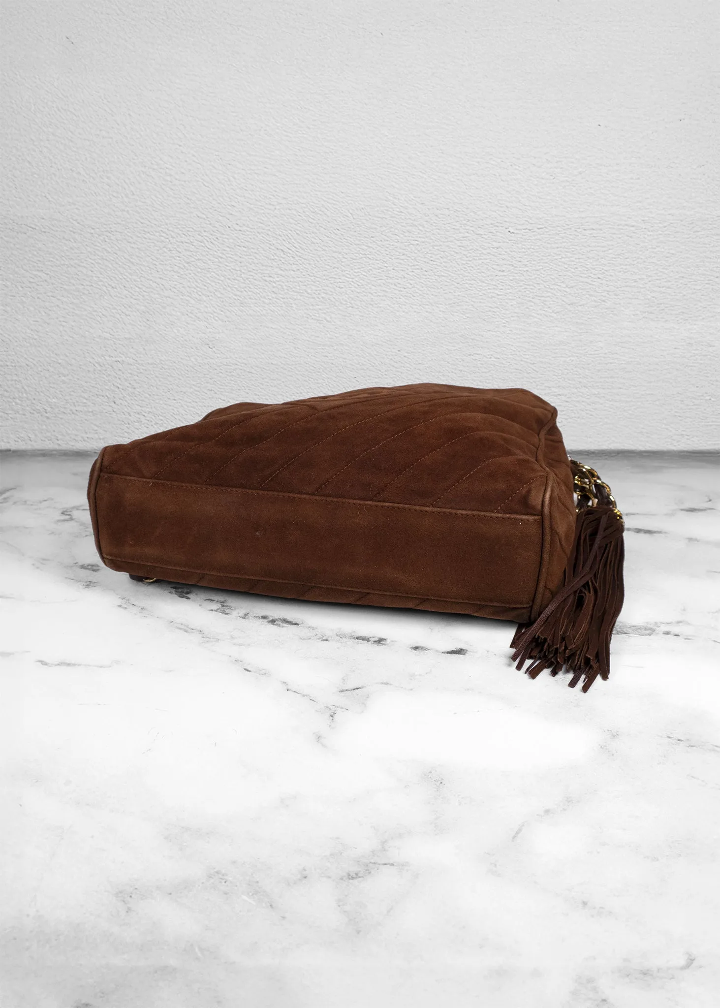 Chanel Suede Quilted Tassel Brown Camera Case