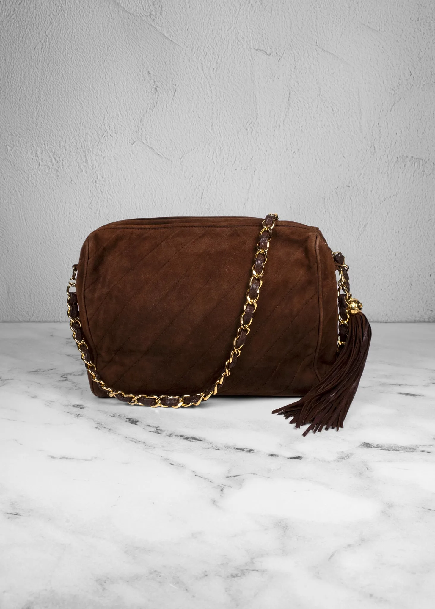 Chanel Suede Quilted Tassel Brown Camera Case