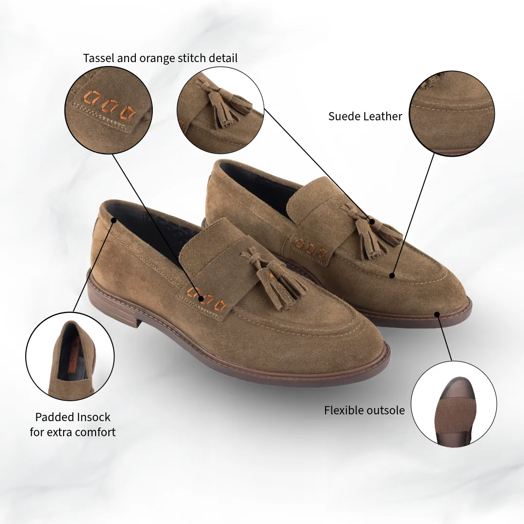 Charleston Suede Leather Tassel Loafer - Butter Brown