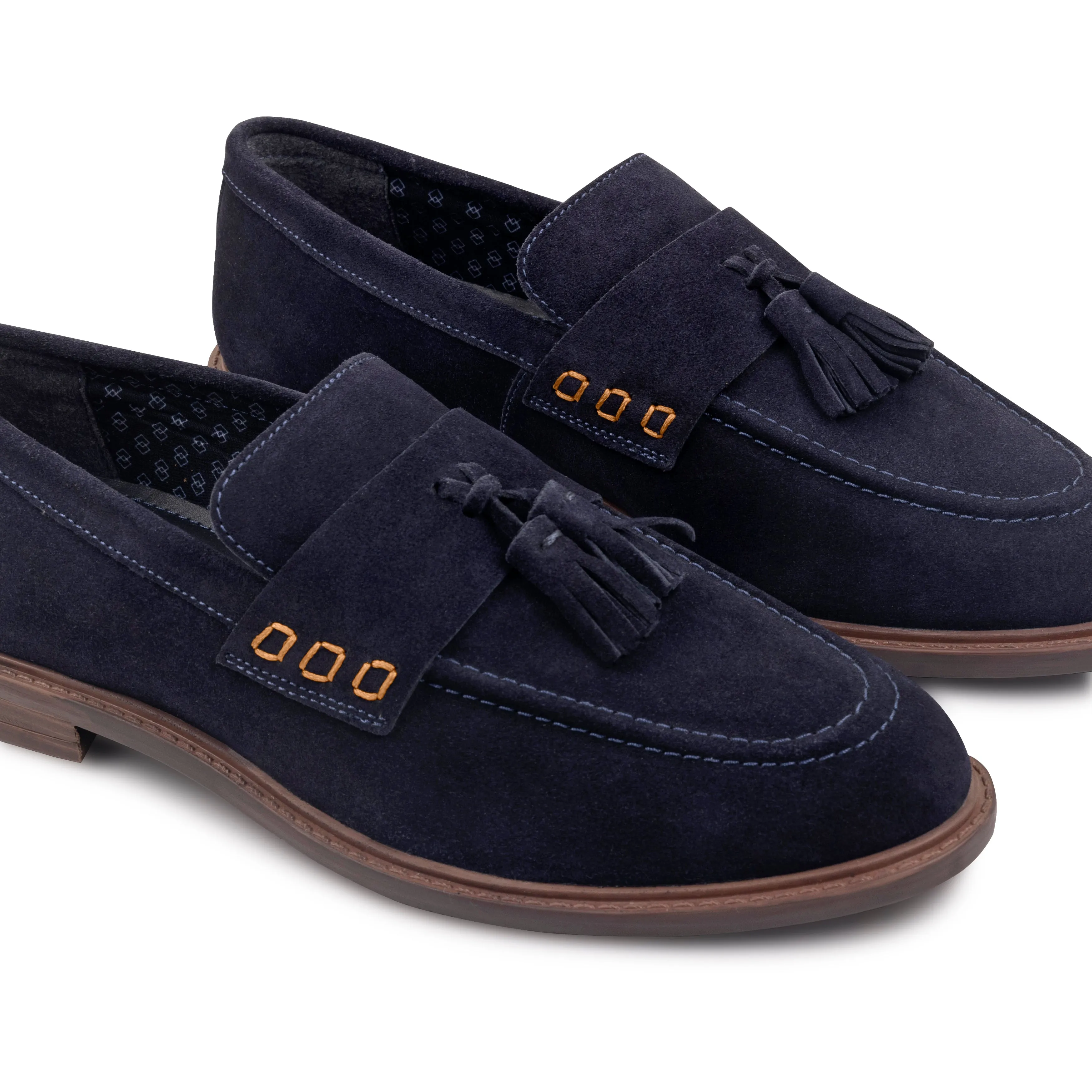 Charleston Suede Leather Tassel Loafer - Navy
