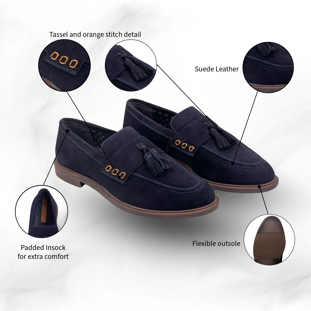 Charleston Suede Leather Tassel Loafer - Navy