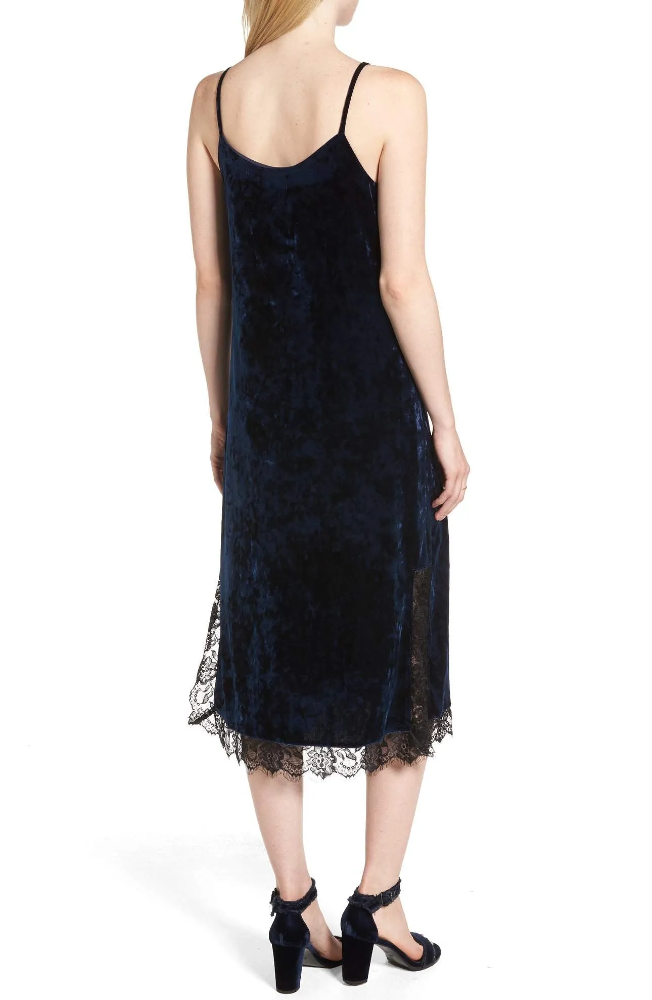 Chelsea28 Lace Trim Velvet Slip Dress