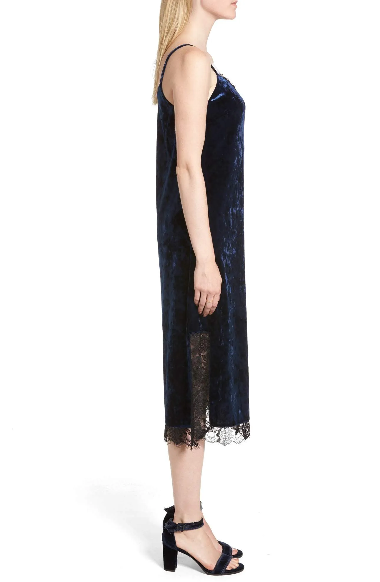 Chelsea28 Lace Trim Velvet Slip Dress