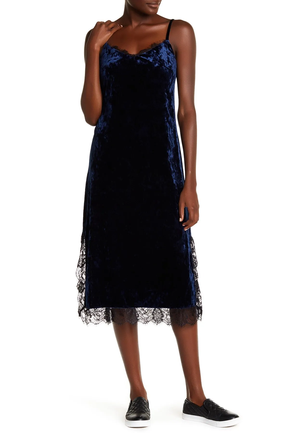 Chelsea28 Lace Trim Velvet Slip Dress