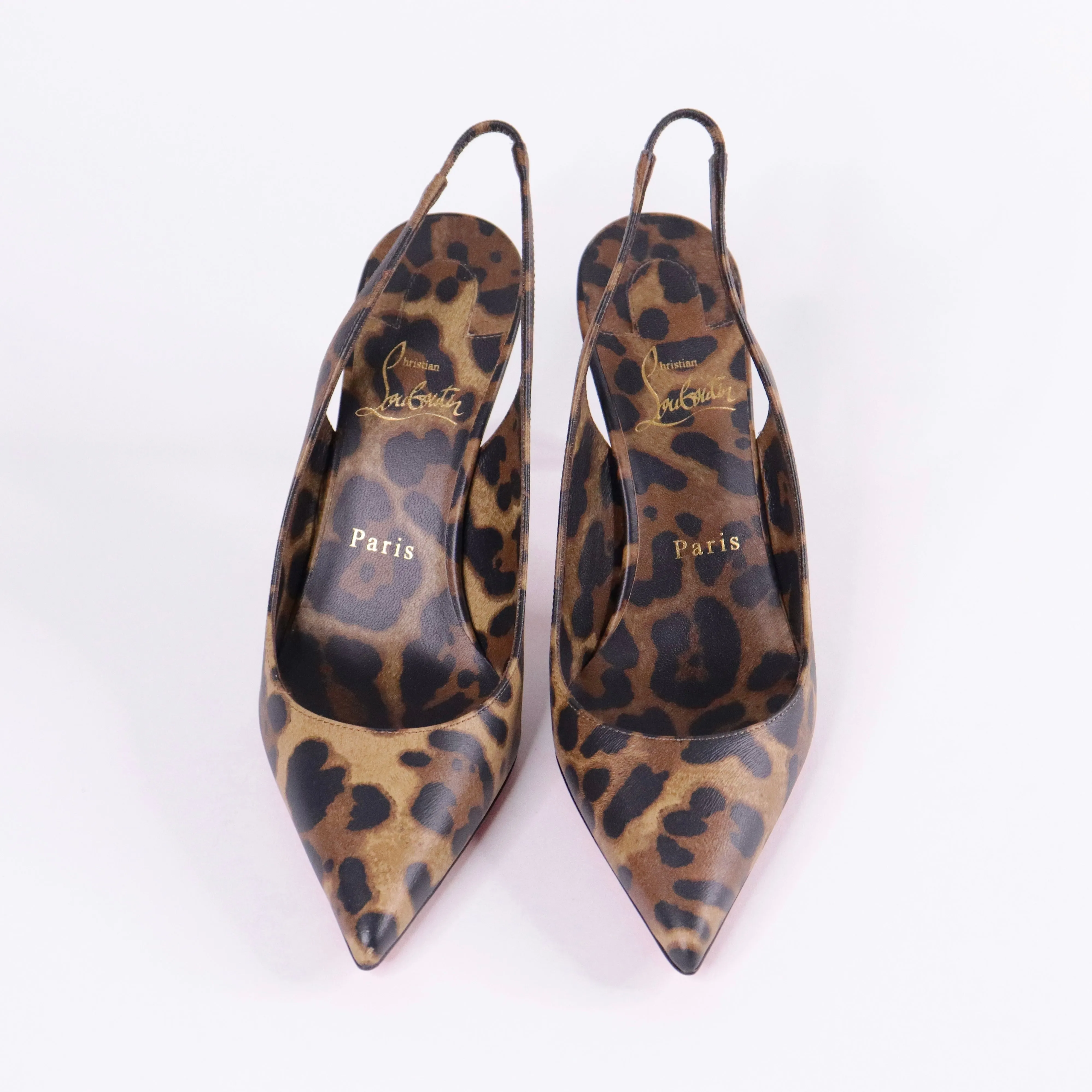 CHRISTIAN LOUBOUTIN Kate Sling 85 Leopard-print Leather Slingback Pumps